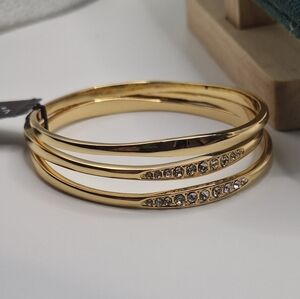Laundry by Shelli Segal Gold Crystal Bangle Bracelet Set NWT